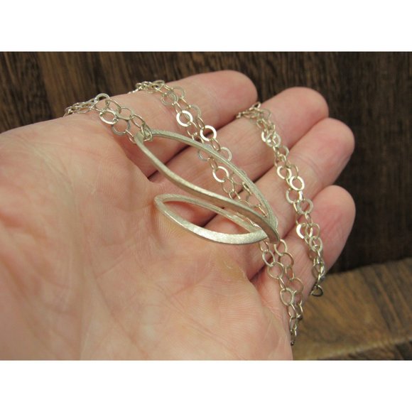 32 Inch Sterling Silver Long Rustic Twisting Abstract Pendant Necklace - Picture 3 of 6